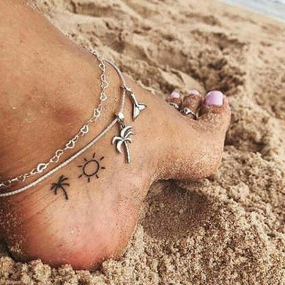 Simple alloy coconut tree fishtail beach double anklet-canovaniajewelry
