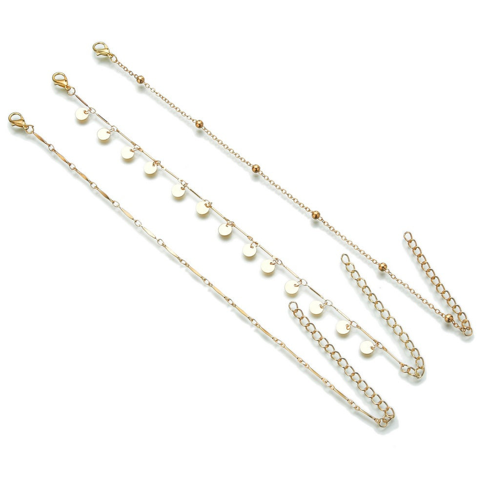 Metal fringe round piece anklet vintage 3-piece anklet set-canovaniajewelry