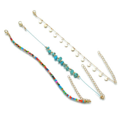 Bohemian colored rice beads metal disc pendant turquoise anklet-canovaniajewelry