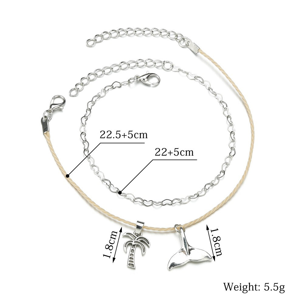 Simple alloy coconut tree fishtail beach double anklet-canovaniajewelry