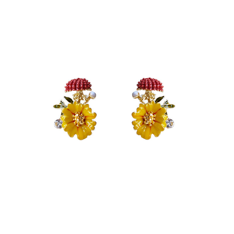 Enamel drop glaze painted flower earrings-canovaniajewelry