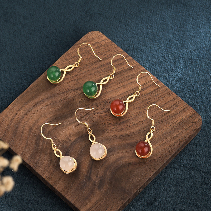 Heart-shaped inlaid chalcedony earrings-canovaniajewelry