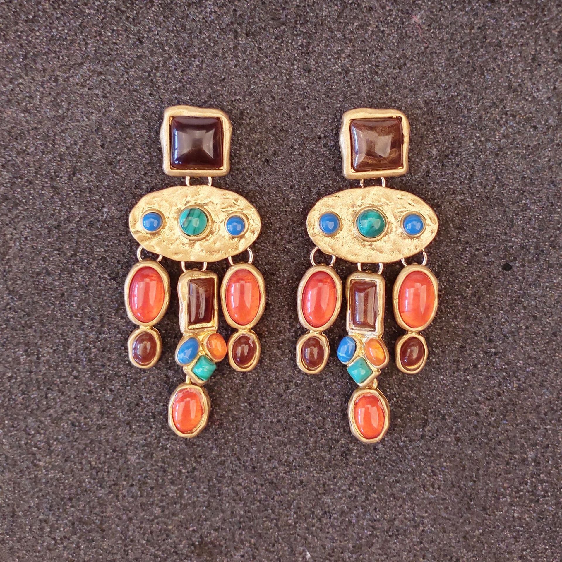 Baroque luxe Vintage mixed gem geometric pendant earrings-canovaniajewelry