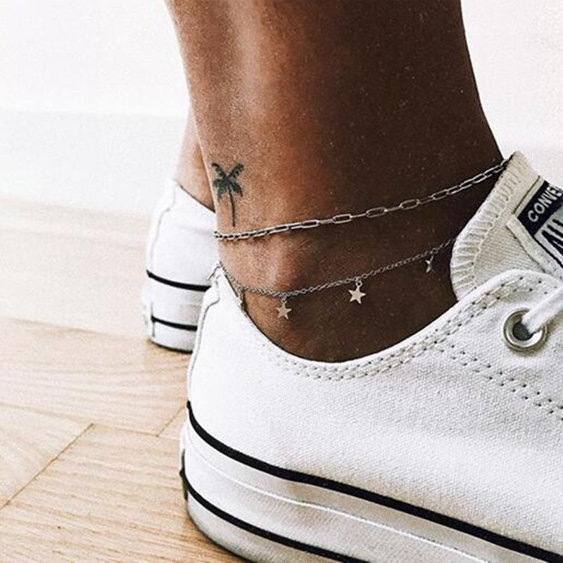 Vintage Pentagram Pendant Double Layer Anklet-canovaniajewelry