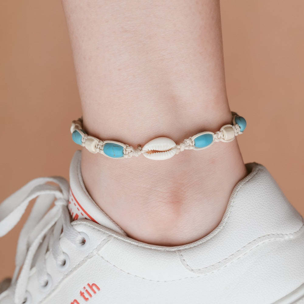 Bohemian shell turquoise anklet-canovaniajewelry