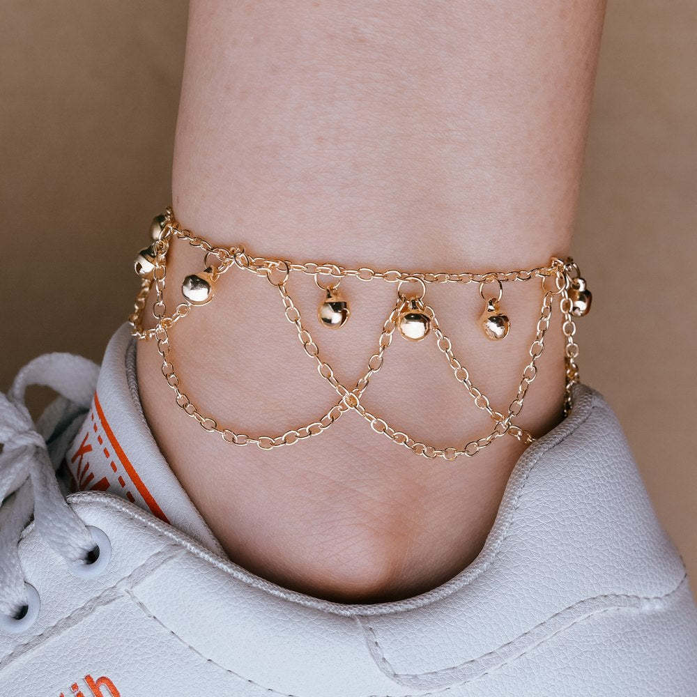 Boho Wave Tassel Bell Anklet-canovaniajewelry