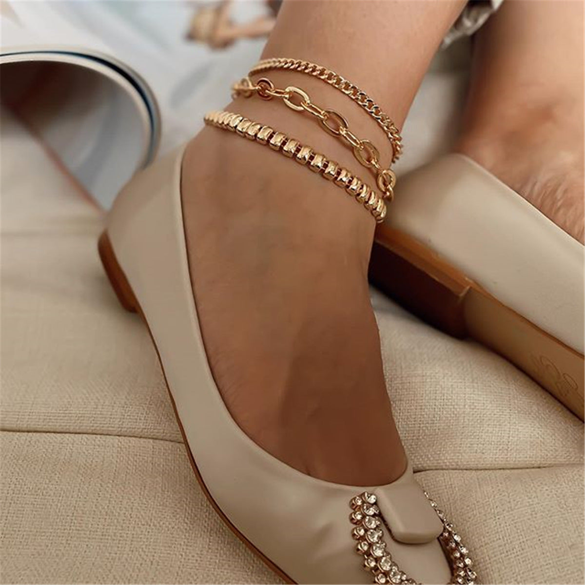 Electroplated 14K Gold 3-Layer Anklet-canovaniajewelry