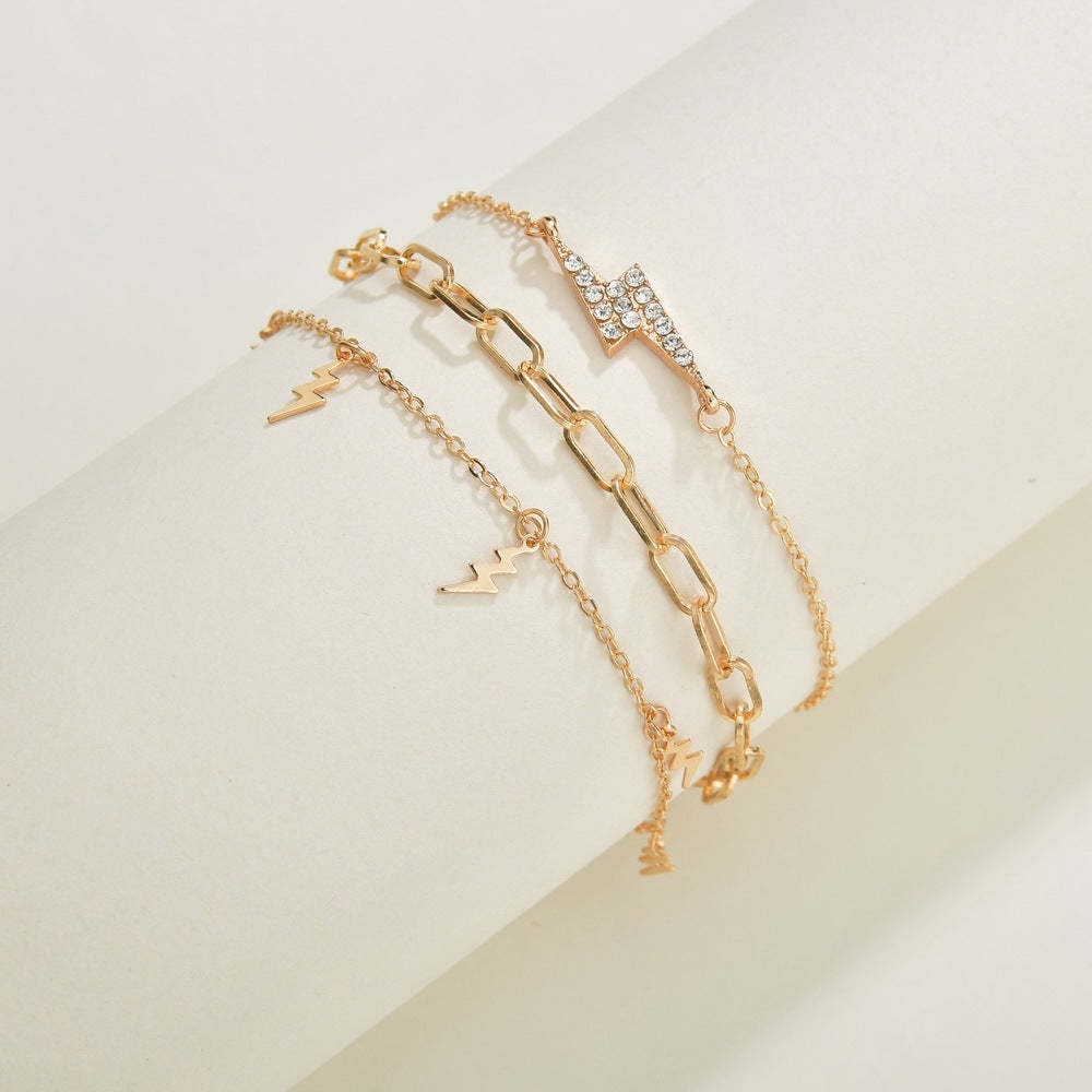 Simple point diamond Lightning pendant 3-piece anklet-canovaniajewelry