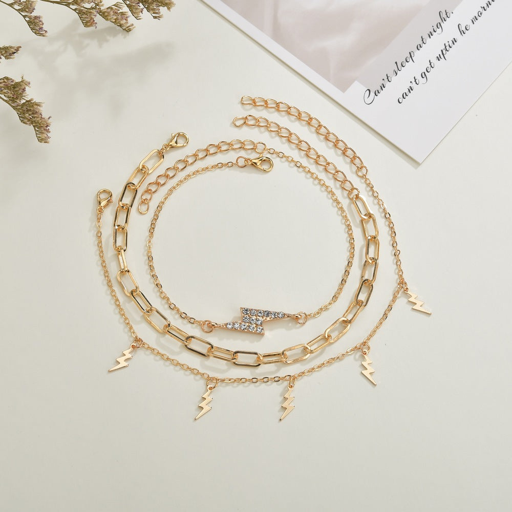 Simple point diamond Lightning pendant 3-piece anklet-canovaniajewelry