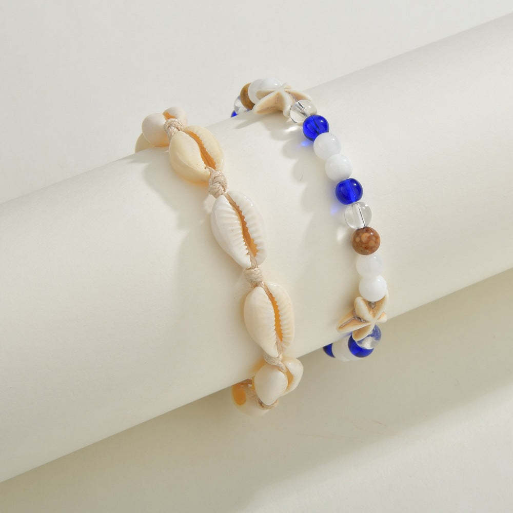 Vintage woven starfish shell anklets colored stone double anklets-canovaniajewelry