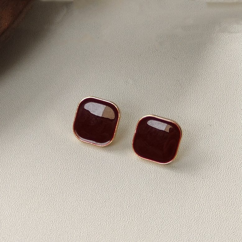 925 silver needle square drop glaze stud earrings-canovaniajewelry