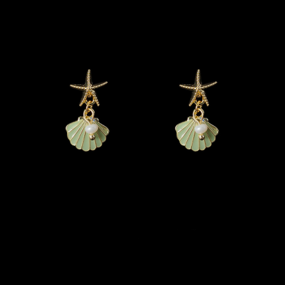 925 silver needle starfish pearl shell earrings-canovaniajewelry