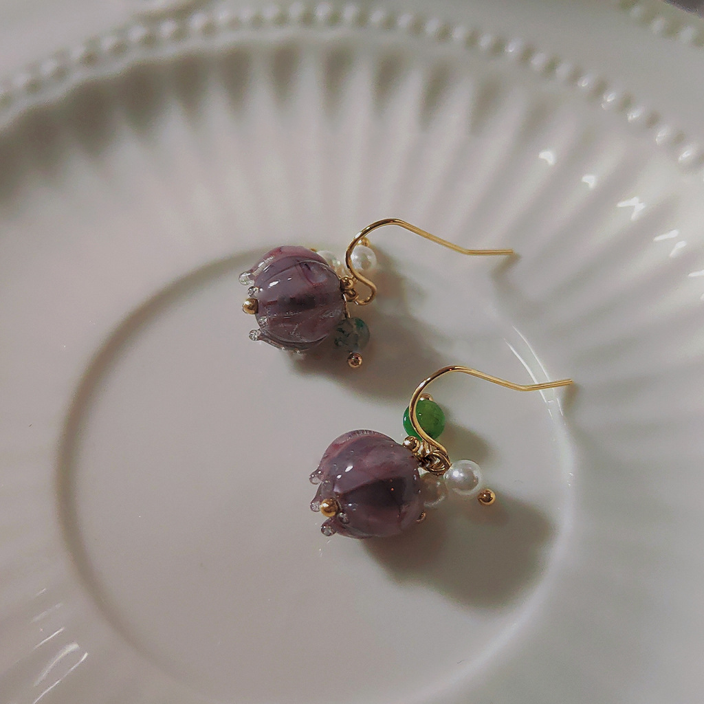 Glass lotus earrings-canovaniajewelry