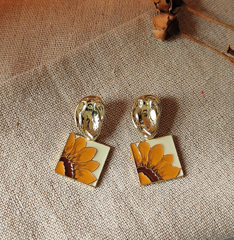 925 Silver Needle Sunflower Photo Earrings-canovaniajewelry