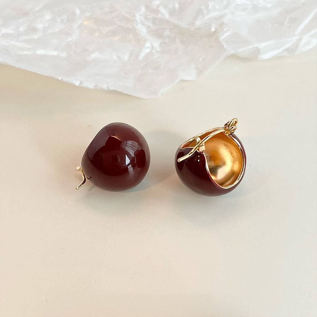 Retro drip glazed red round bean earrings-canovaniajewelry