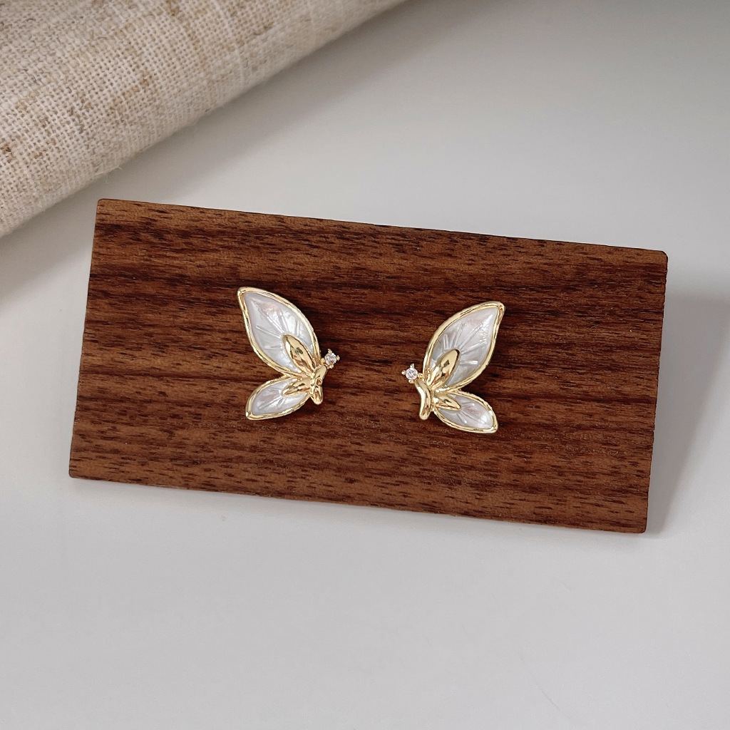 925 silver needle plated 14K butterfly stud earrings-canovaniajewelry