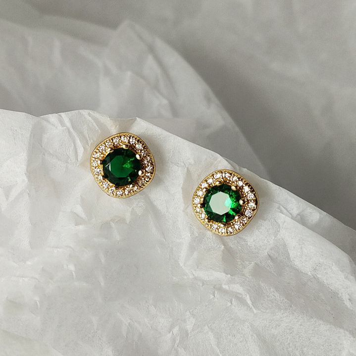 925 Silver Needle Micropaved Zirconia Emerald Earrings-canovaniajewelry