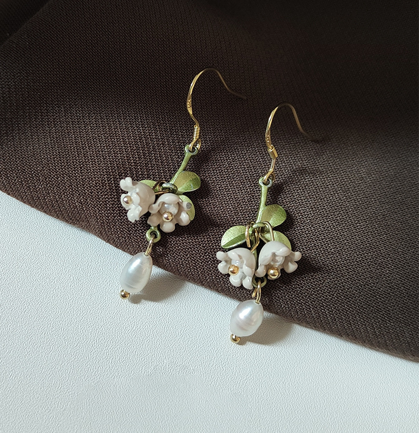 Painted green tassel lily of the valley flower earrings-canovaniajewelry