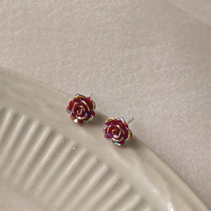 Red small rose earrings-canovaniajewelry