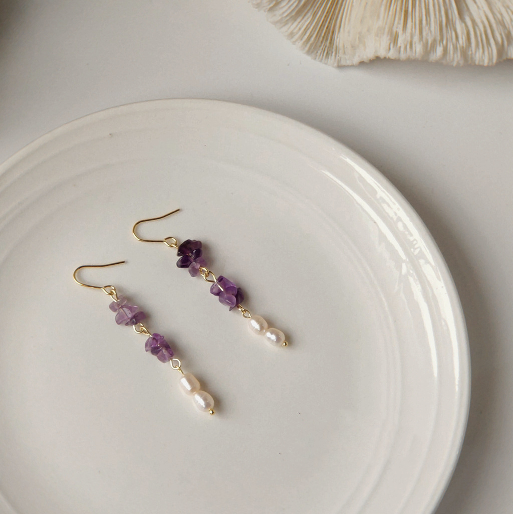 Purple gravel freshwater pearl earrings-canovaniajewelry