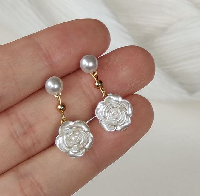 925 Silver Needle Pearl Flower Stud Earrings-canovaniajewelry