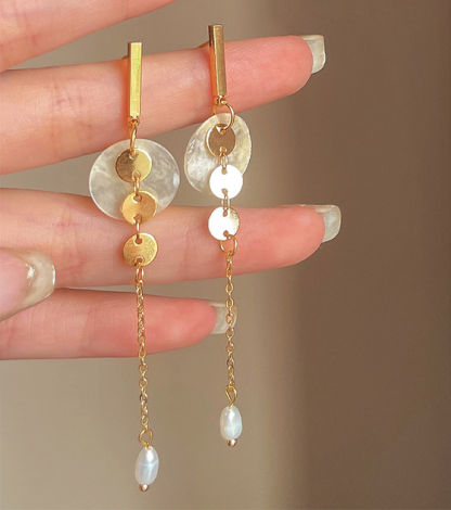 925 silver needle freshwater pearl long tassel earrings-canovaniajewelry