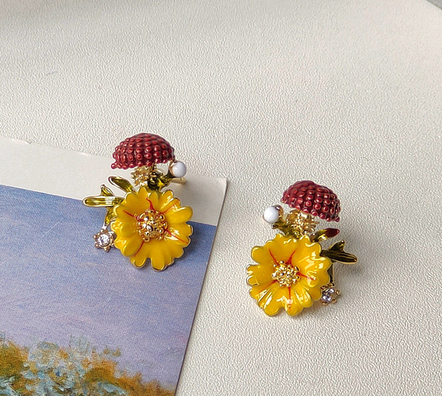 Enamel drop glaze painted flower earrings-canovaniajewelry