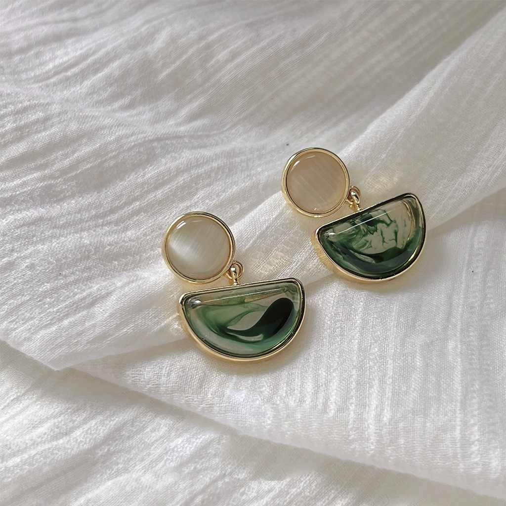 Semi-circular resin opal stud earrings-canovaniajewelry
