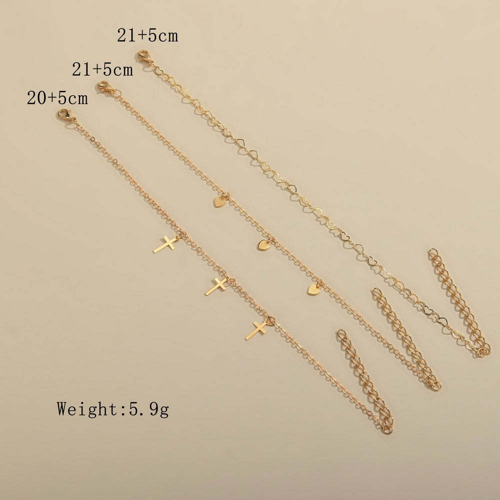 Summer personality multi-layer pop cross heart anklet-canovaniajewelry