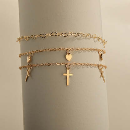 Summer personality multi-layer pop cross heart anklet-canovaniajewelry