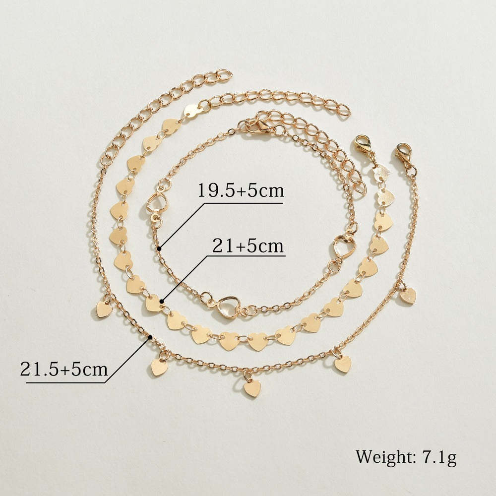 Heart pendant anklet gold 3-piece set-canovaniajewelry