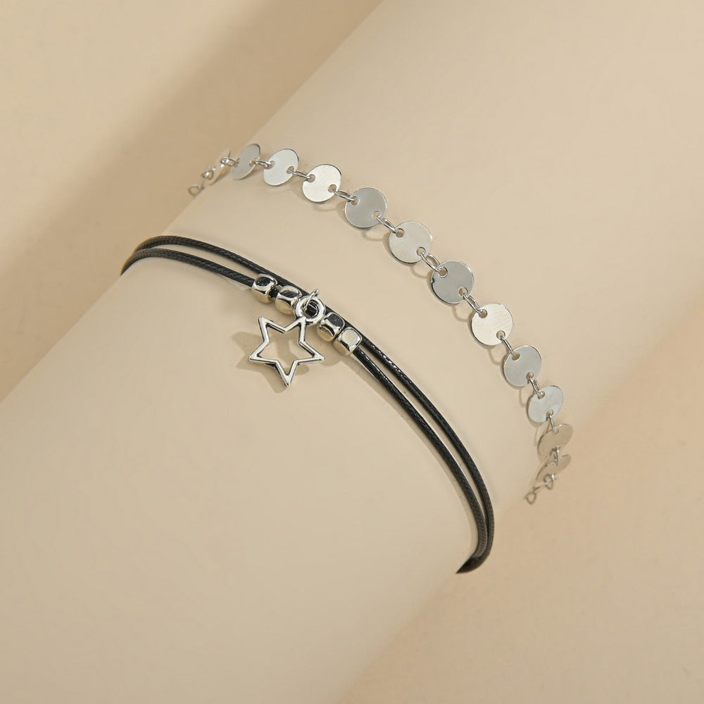 Simple metal sheet layered anklet hollow pentagram pendant anklet-canovaniajewelry
