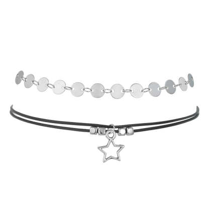 Simple metal sheet layered anklet hollow pentagram pendant anklet-canovaniajewelry