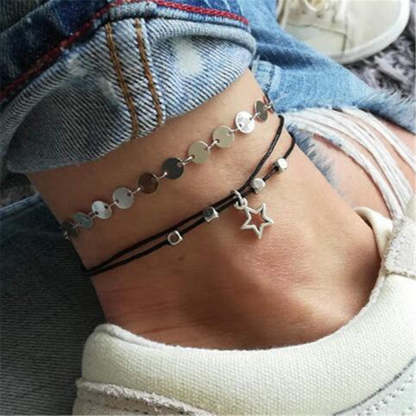 Simple metal sheet layered anklet hollow pentagram pendant anklet-canovaniajewelry