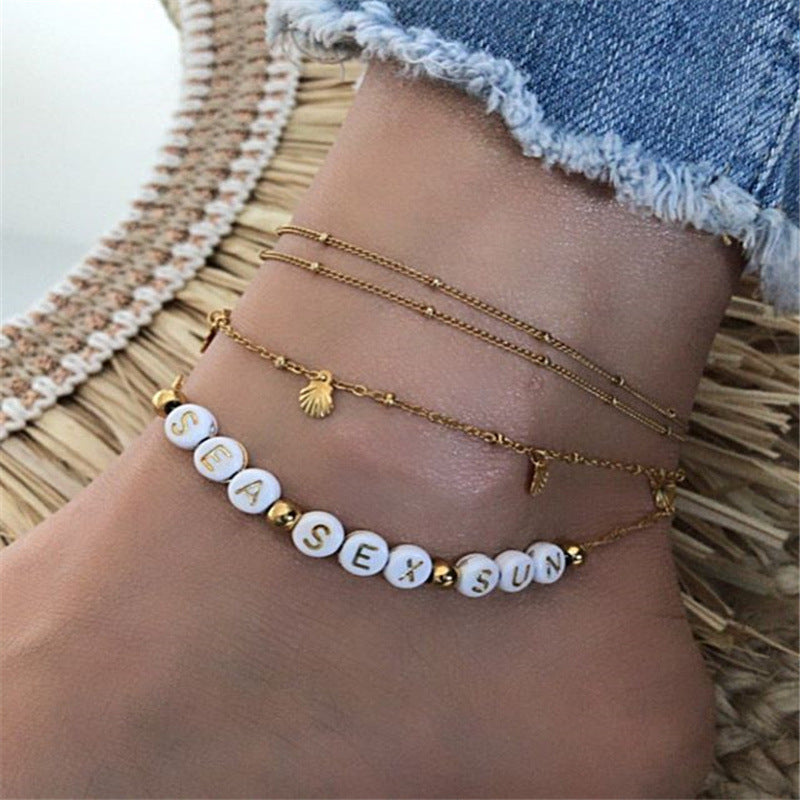 English Letter Alloy Shell Anklet Bohemia-canovaniajewelry