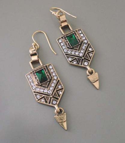 Vintage Geometric Shape Shiny Synthetic Gems Inlaid Dangle Earrings
