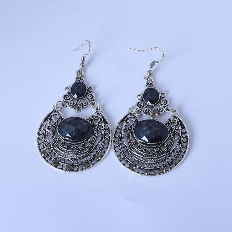 Bohemian Vintage Hollow Carved Gemstone Drop Earrings-canovaniajewelry