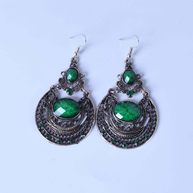 Bohemian Vintage Hollow Carved Gemstone Drop Earrings-canovaniajewelry