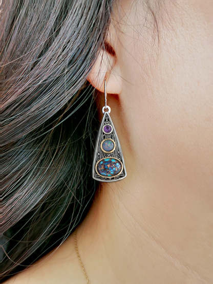 Creative triangular amethyst opal earrings-canovaniajewelry