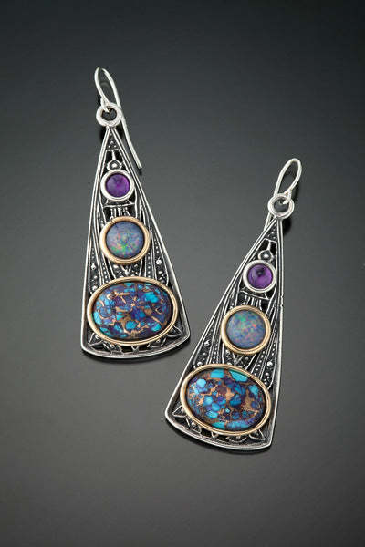 Creative triangular amethyst opal earrings-canovaniajewelry