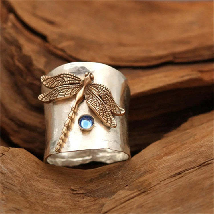 Blue Sapphire Moonstone Dragonfly Ring-canovaniajewelry