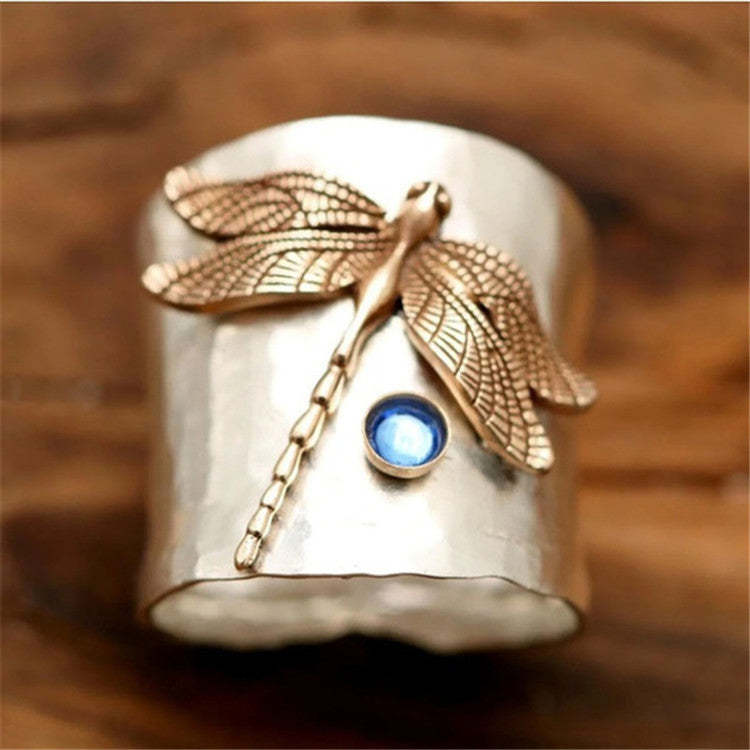 Blue Sapphire Moonstone Dragonfly Ring-canovaniajewelry