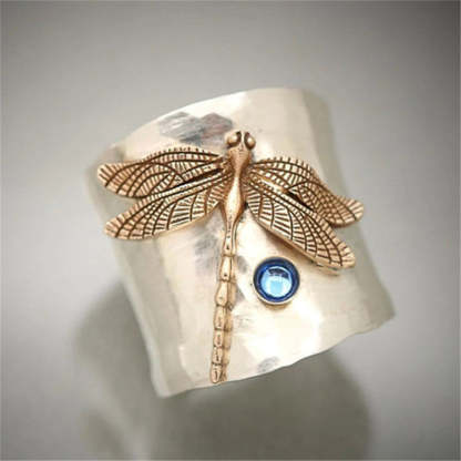 Blue Sapphire Moonstone Dragonfly Ring-canovaniajewelry