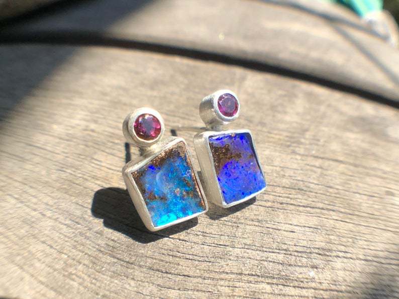 New Artisan Australian Ocean Blue opal ear studs-canovaniajewelry