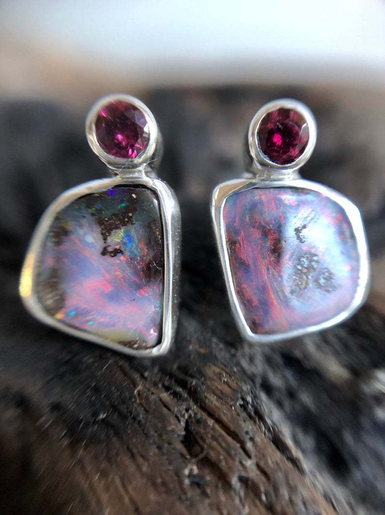 Seven color opal rhododendron garnet earrings Product description-canovaniajewelry