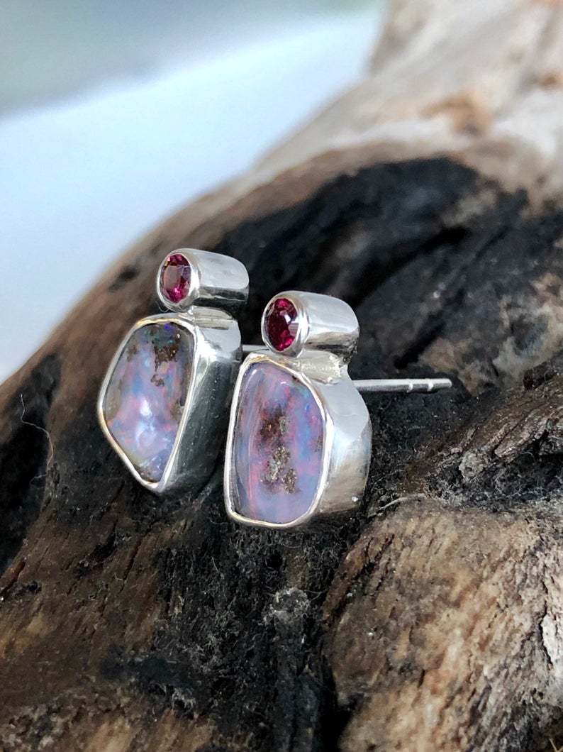 Seven color opal rhododendron garnet earrings Product description-canovaniajewelry