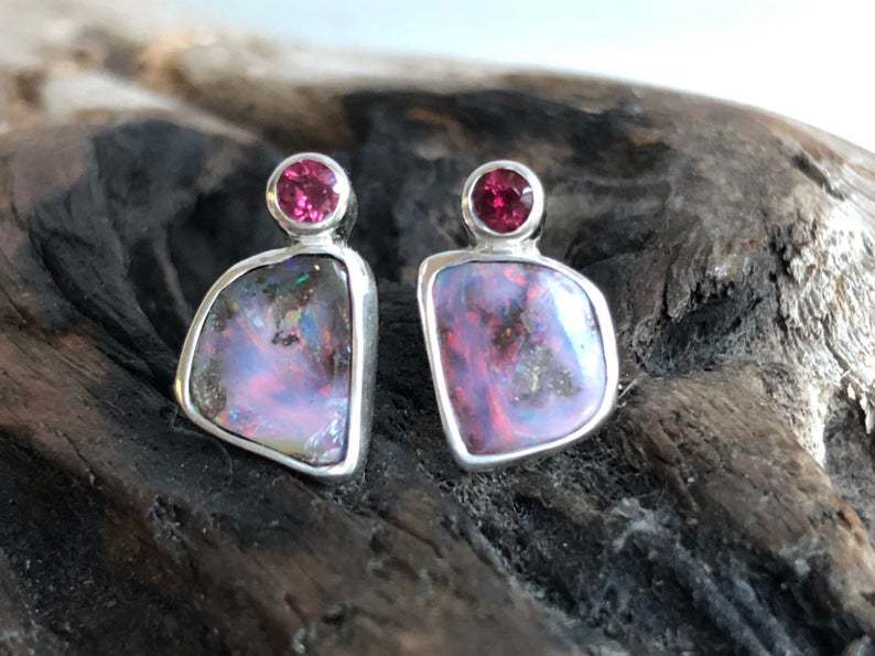 Seven color opal rhododendron garnet earrings Product description-canovaniajewelry