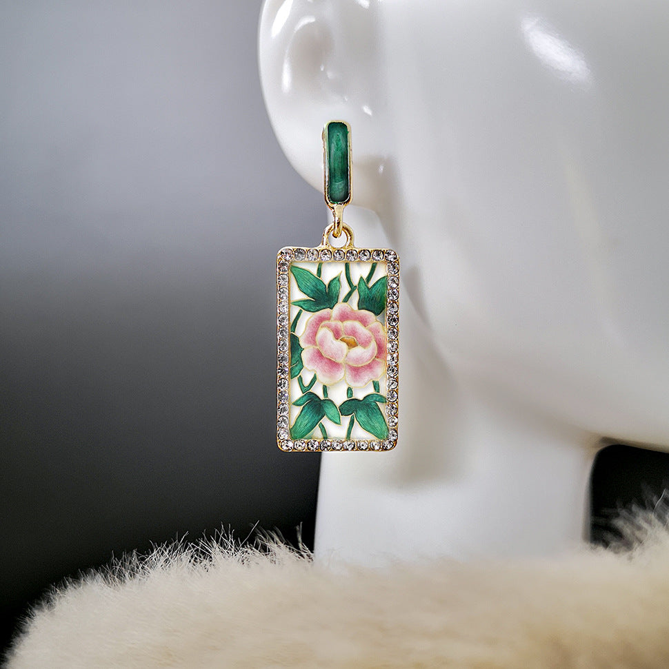 Fashion rose print enamel earrings-canovaniajewelry