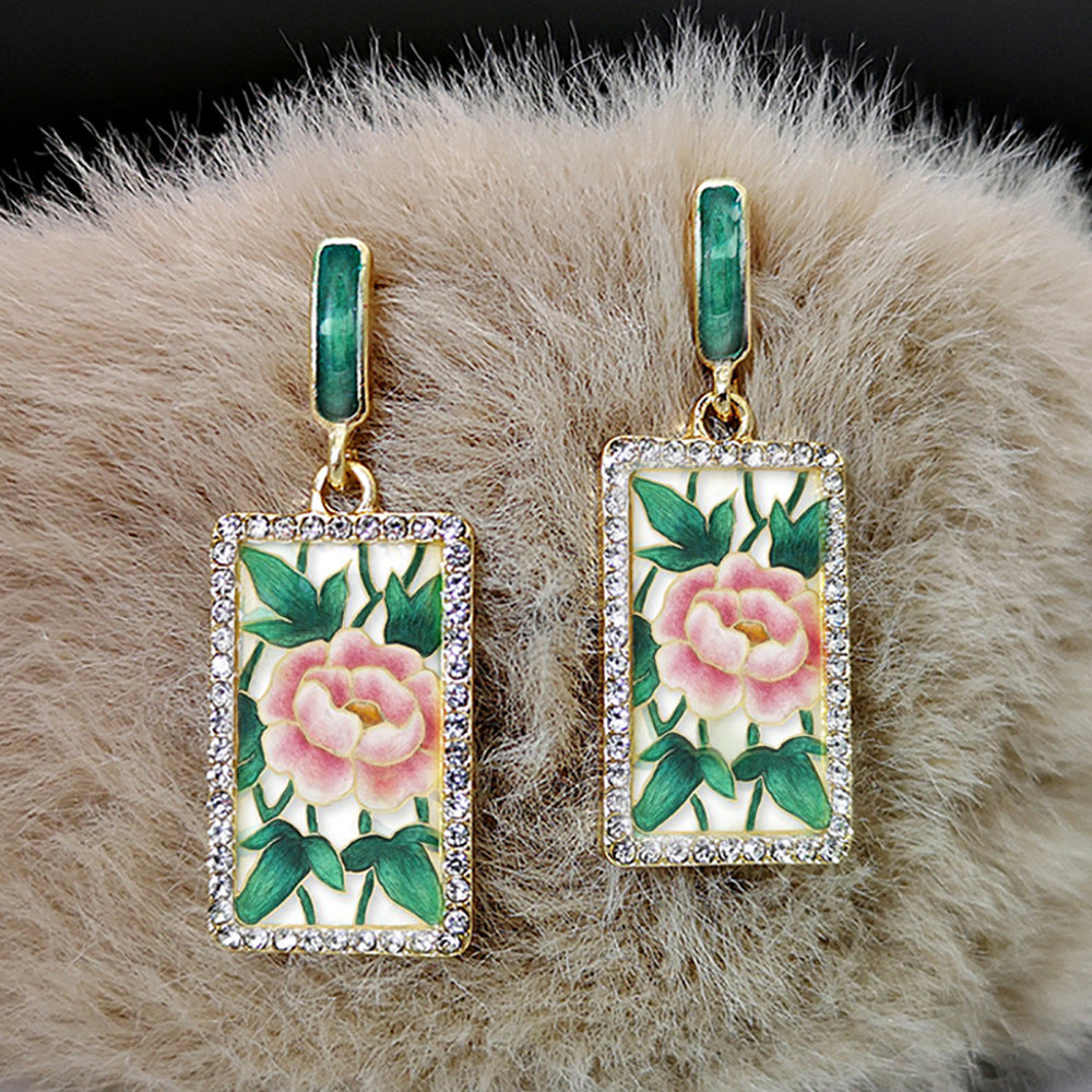 Fashion rose print enamel earrings-canovaniajewelry