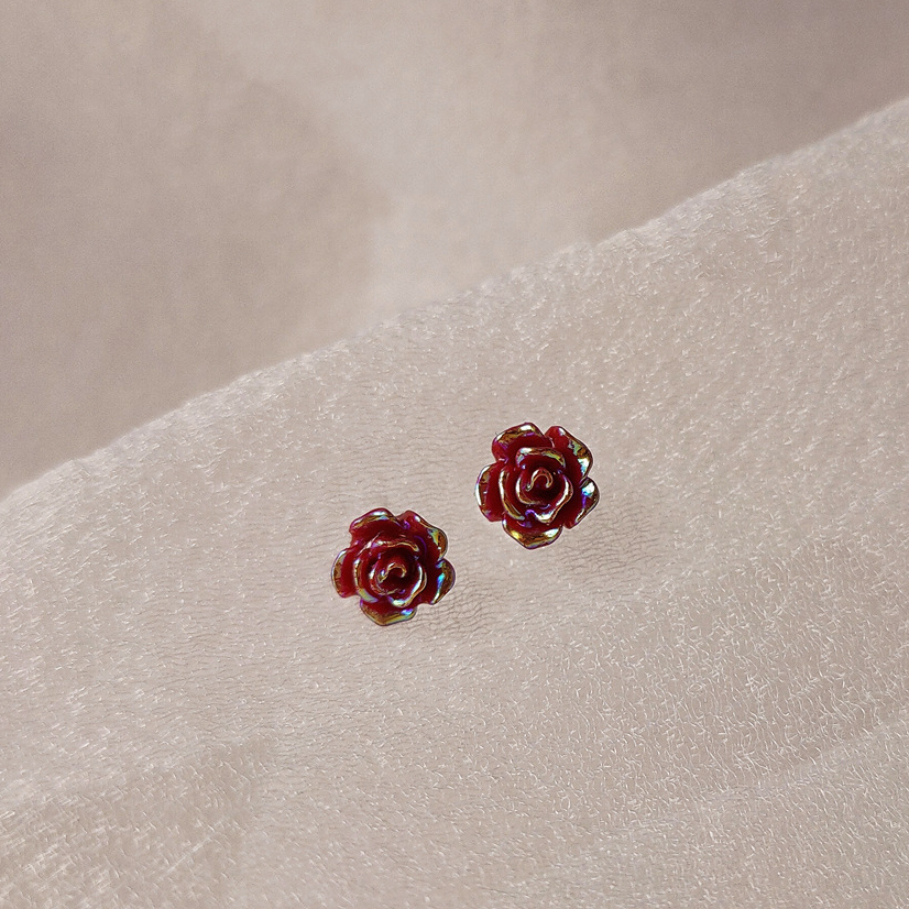 Red small rose earrings-canovaniajewelry